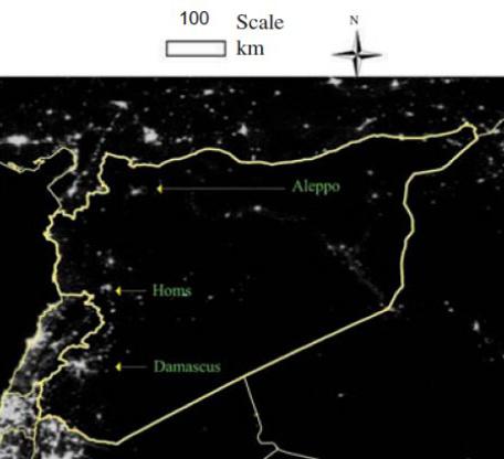 2014年2月的叙利亚夜光遥感影像