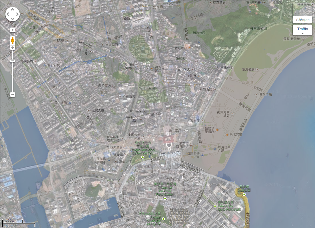 为什么在如今网页版的谷歌地图中,将大陆和南韩地区的卫星地图放大到