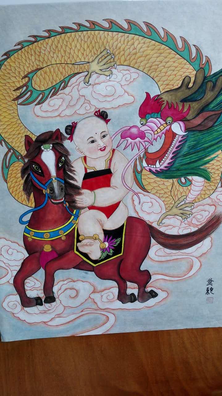 龙马精神  民间手绘画黄颖年画     下面来几张花鸟画