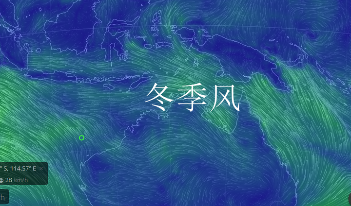 下面这张图上可以清楚的看到灌入澳大利亚北部的西北季风(夏季风)云系