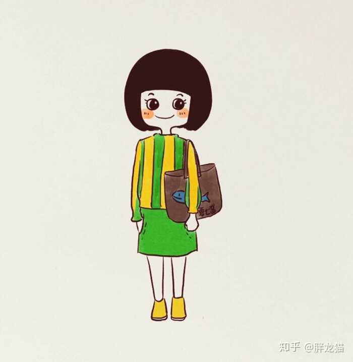 这是插画师 夏七酱的卡通波波头系列,水彩卡通画.