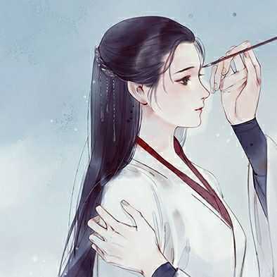 有没有类似于这种画唇的古风情侣头像?