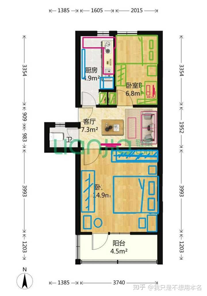 套内35平(不含阳台8平)的经典长方形户型,如何利用最大化?