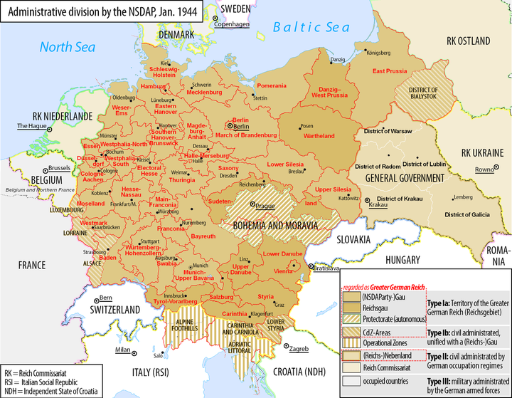 德国第三帝国1942年的行政区划到底是什么样的啊?