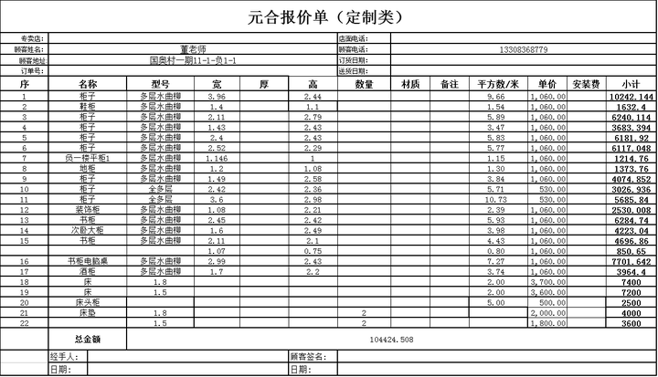 定制家具一般常用的报价方式按投影面积计算,尤其衣柜,书柜,到顶的