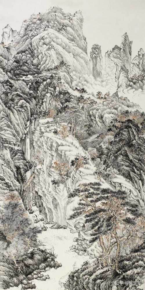 中国明代 沈周 水墨画《庐山高图》