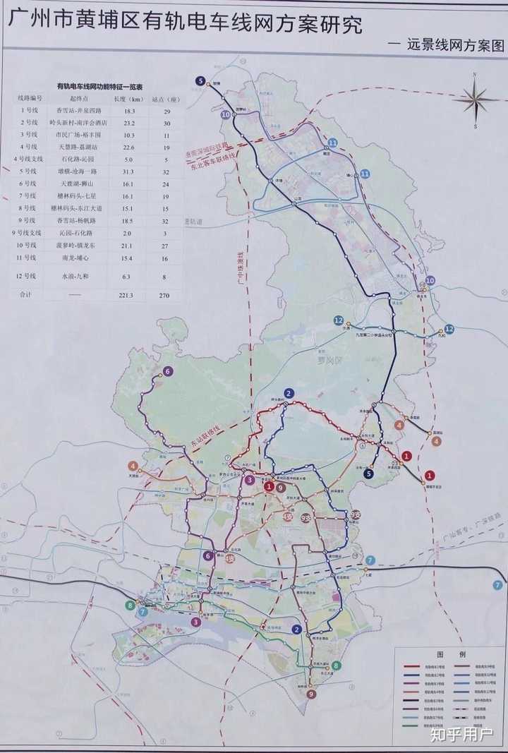 广州黄埔区有轨电车规划图,目前1号线快通车了,2号线在建,其它规划中