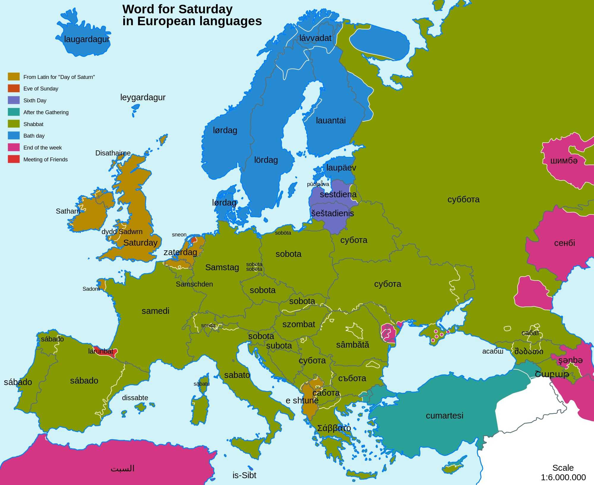 欧洲各种语言中"星期六"这个词的来源.
