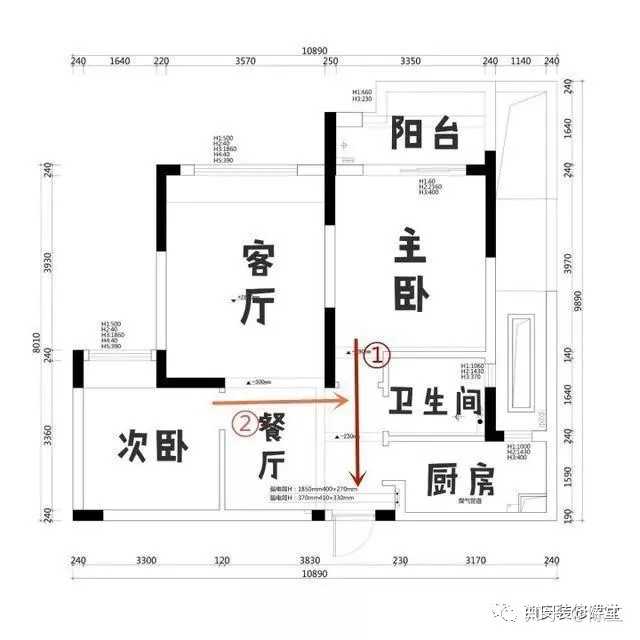 入户门正对主卧门怎么解决,走廊太长,在餐厅和书房中间那面墙加个屏风