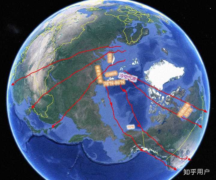 如图(同时可以看出,中国大部分区域的冷空气源在新地岛以北的北冰洋上