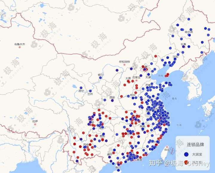沃尔玛&amp;amp;amp;大润发全国卖场分布比对 图片来源:极海品牌