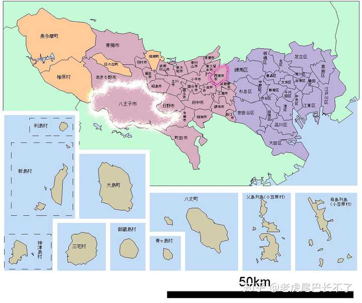 上图的紫色区域,就是东京都的23区.