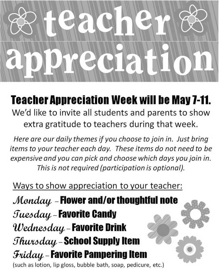 到了teacher's appreciation week(may 7-11时间学校可以相应进行