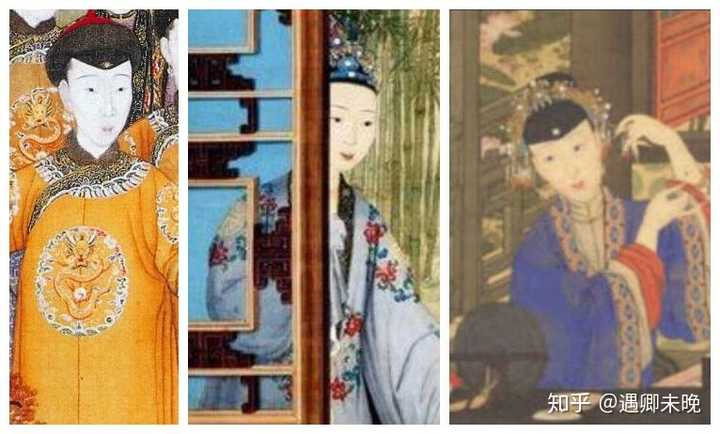 目前能看到的画作也是众多,心写上由郎世宁画的令妃 可以看出两张画像