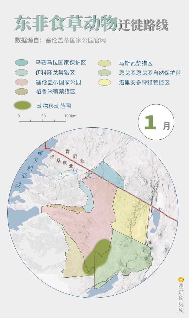 东非动物大迁徙的路线,制图@巩向杰&张靖/星球研究所