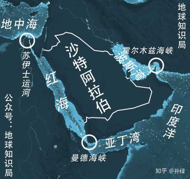 尽管沙特兼备红海和波斯湾的出海口,但面向地中海和印度洋的出海口却