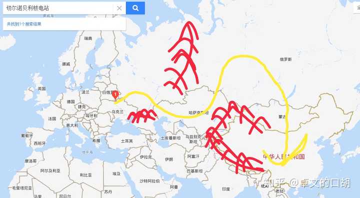 我们看看再细一点的地图 我们可以看到在切尔诺贝利和普里皮亚季头顶