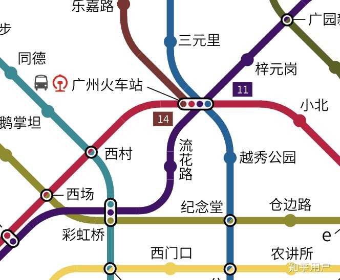 彩虹桥(8,11,13)广州火车站(2,5,11,14)