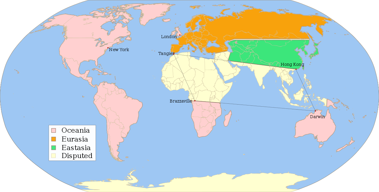 大国瓜分——欧亚国(eurasia),大洋国(oceania)和东亚国(eastasia)