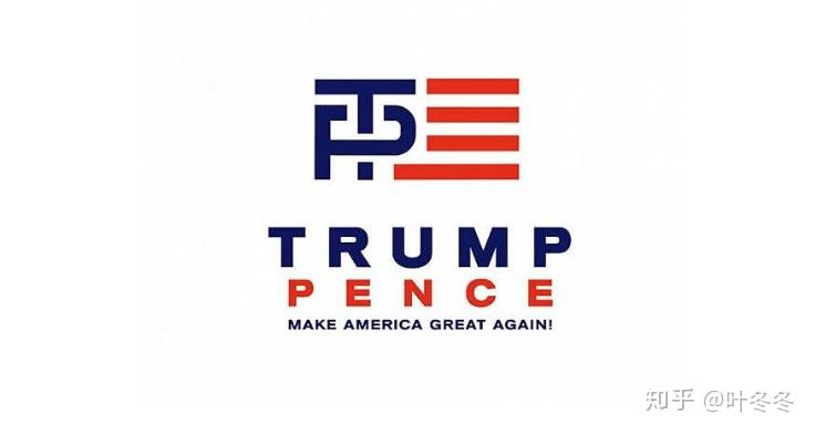 特朗普竞选logo:tp 红蓝色 星条旗  口号:make american great again