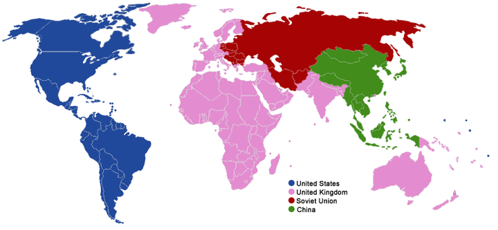 这是罗斯福设想的四大国瓜分世界的地图