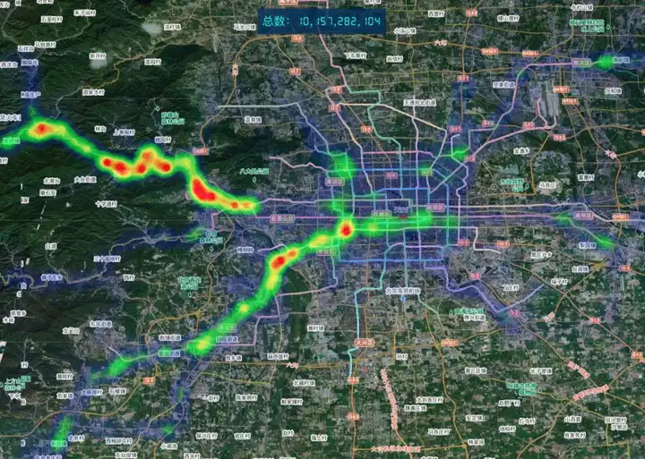 城市交通时空动态热力图 图源:超擎千亿级轨迹大数据平台界面