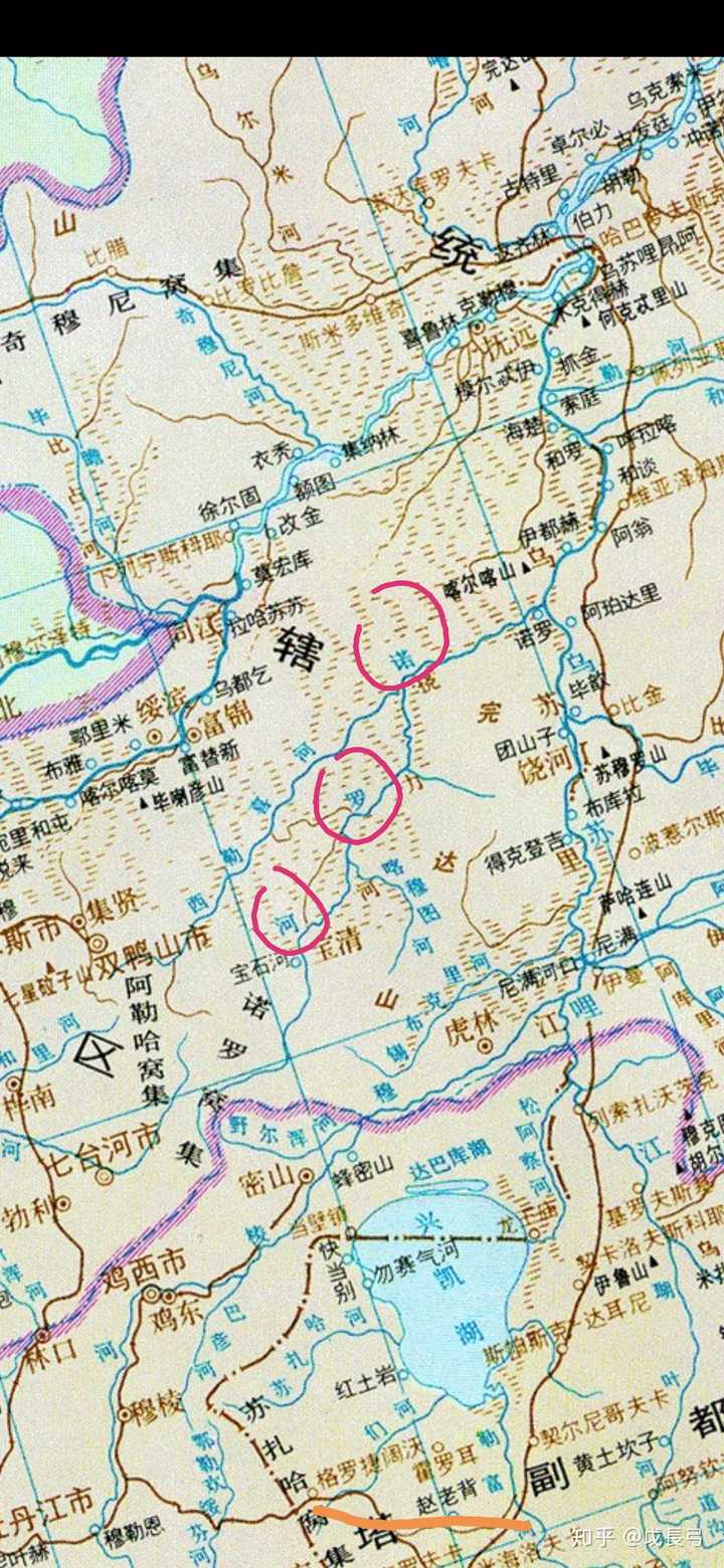 《中国历史地图集清代》诺罗河(挠力河)地图