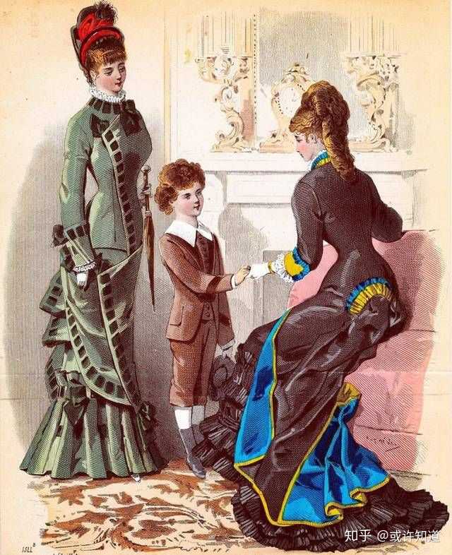 维多利亚时代的女性服饰流行长裙,立领,公主袖和羊腿袖,"大屁股"的偏