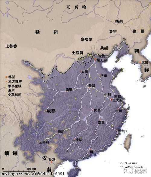 以下为宋朝后期实际控制地区[(含河西走廊(陇右都护府)以及燕云部分