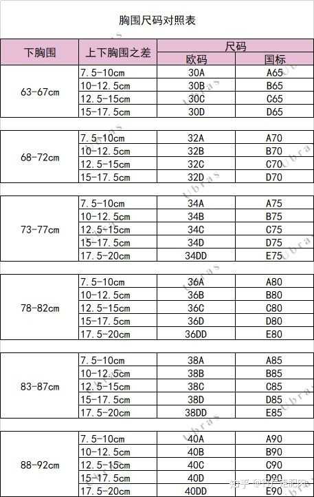内衣尺码分为国际码和欧码