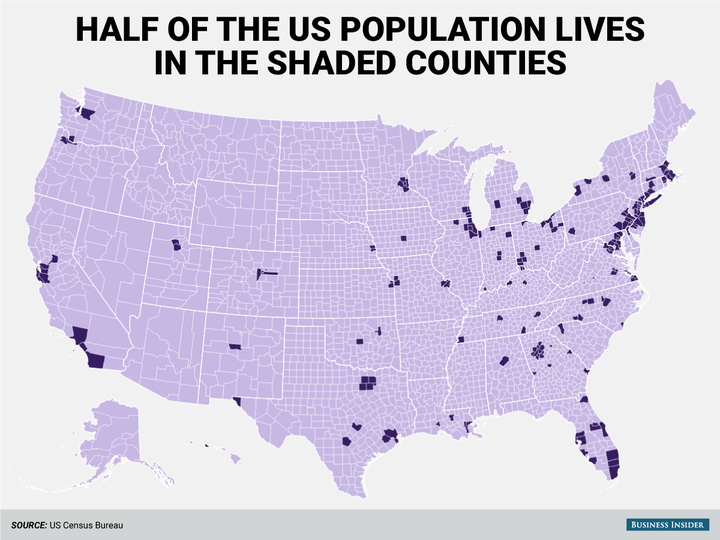 再来一张人口密度图,意思差不多,用以展示这50%之外其他人口较为稠密