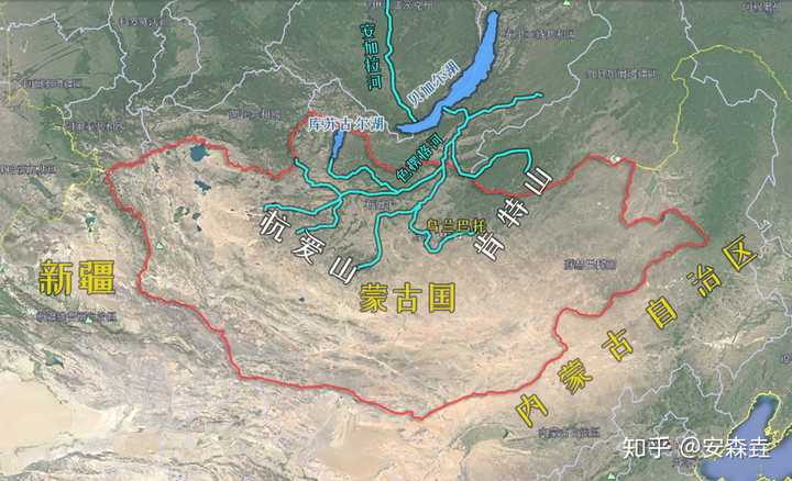 发源于杭爱山,肯特山这两个"小手"的色楞格河流域.