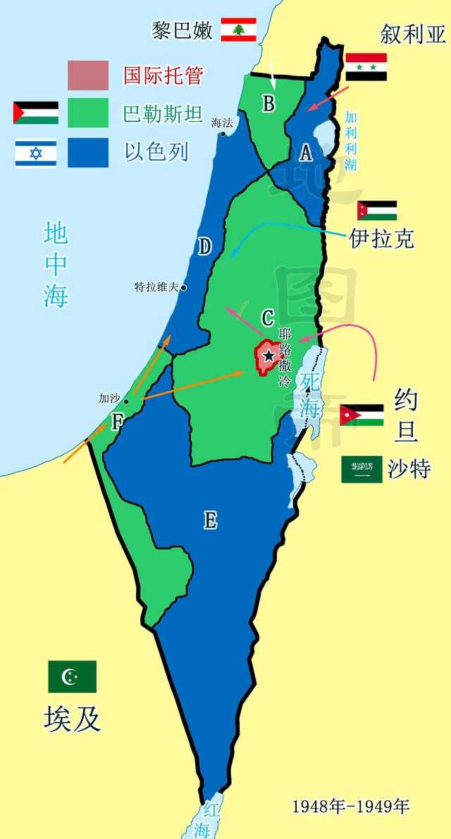 图-以色列地图 阿拉伯国家都是正规军,若不是计划夜幕降临后再发起