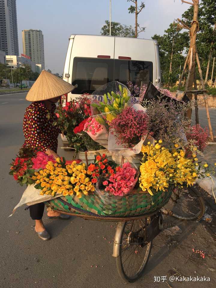 街上也有卖花的推着车卖.