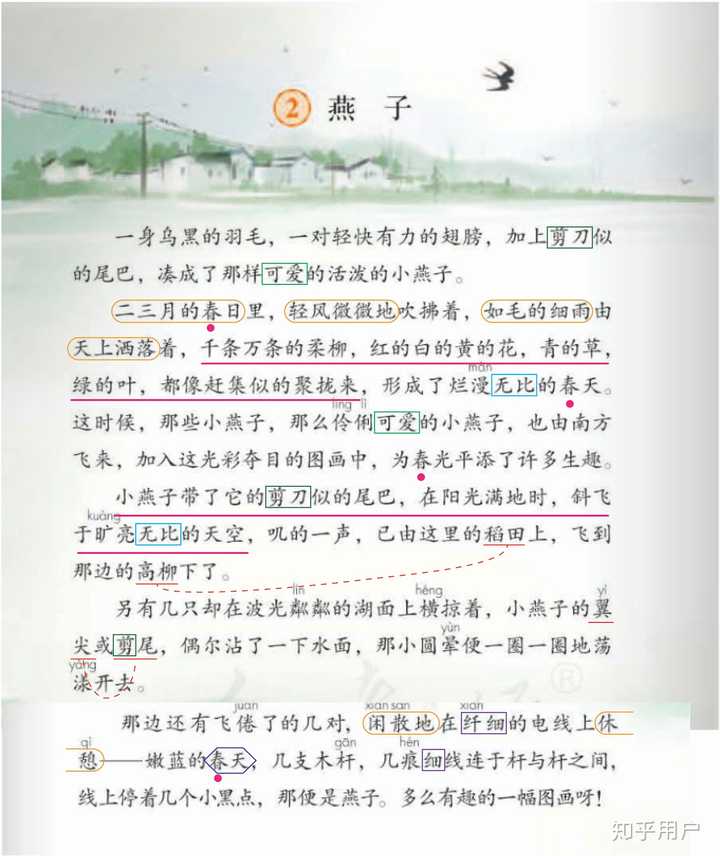 人教部编三年级下语文课文《燕子》在行文上有什么问题?