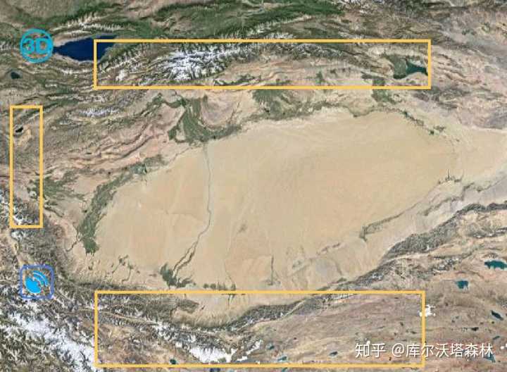 考察塔里木盆地四周的地形,可以发现该盆地南部为昆仑山,西部为