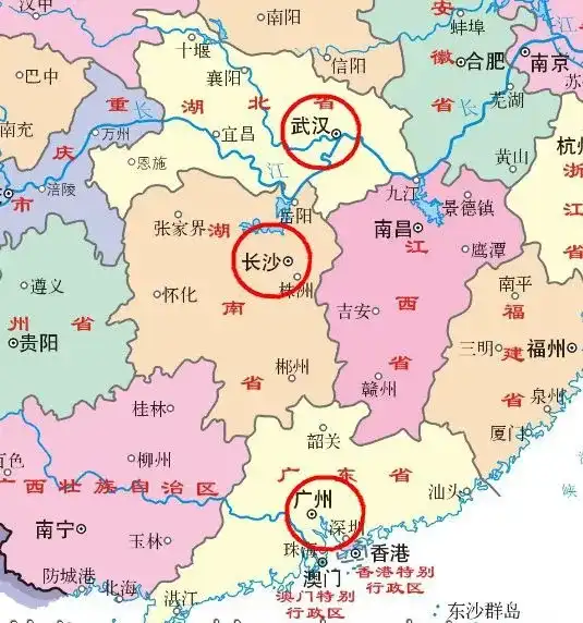 长沙地理位置示意图