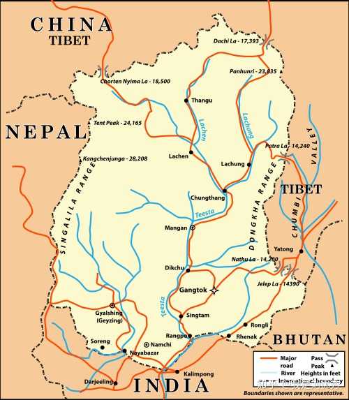 锡金地图,图源:维基百科 锡金邦