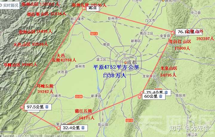 成都平原及人口分布(图片数据错误)
