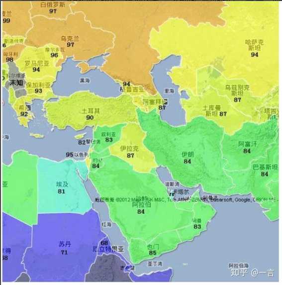 中东地区智商分布图