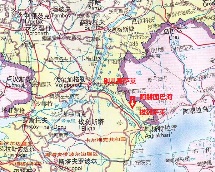伏尔加河在下游伏尔加格勒附近,分出了一条河道——阿赫图巴河,长
