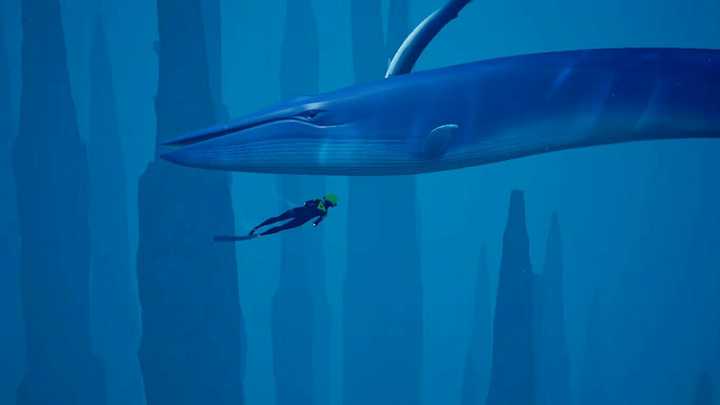 以前在玩《abzu》时,随手截的蓝鲸