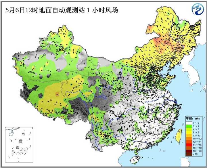 (昨天中午的地面风场)