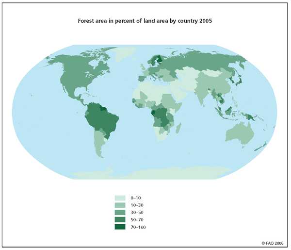 各国森林覆盖率图2005年