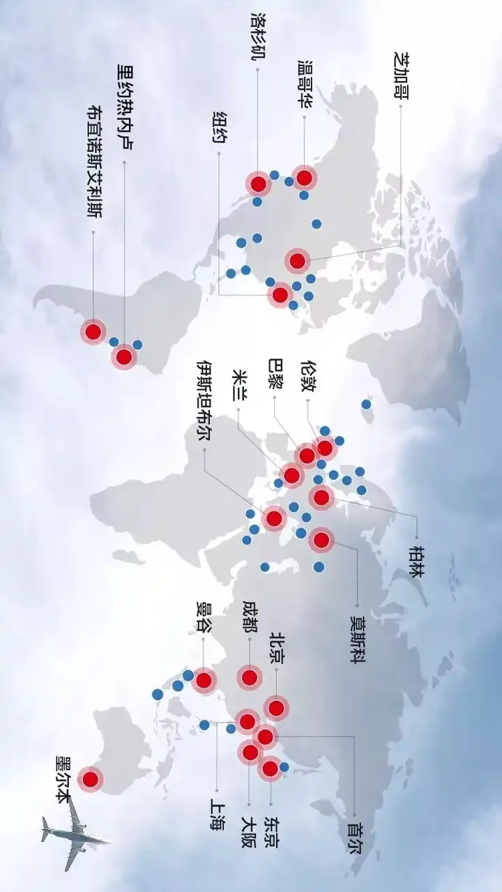 全球60座拥有两个及以上民用机场的城市分布图