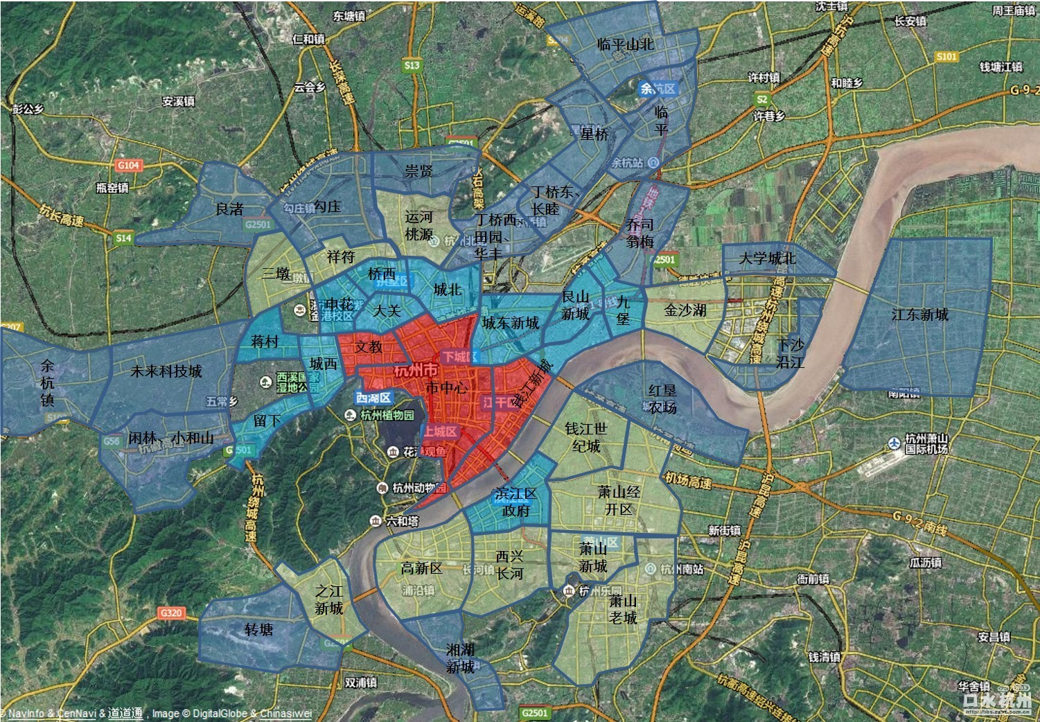 房产板块划分图2.杭州行政区域主城区3.杭州其他区域行政划
