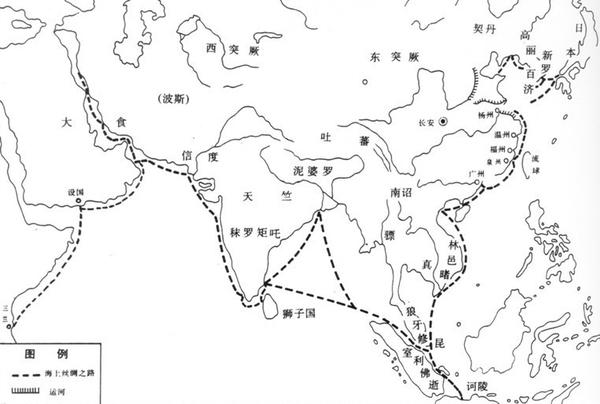 唐代海上丝绸之路主要港口(图片来自百度百科"海上丝绸之路"词条)