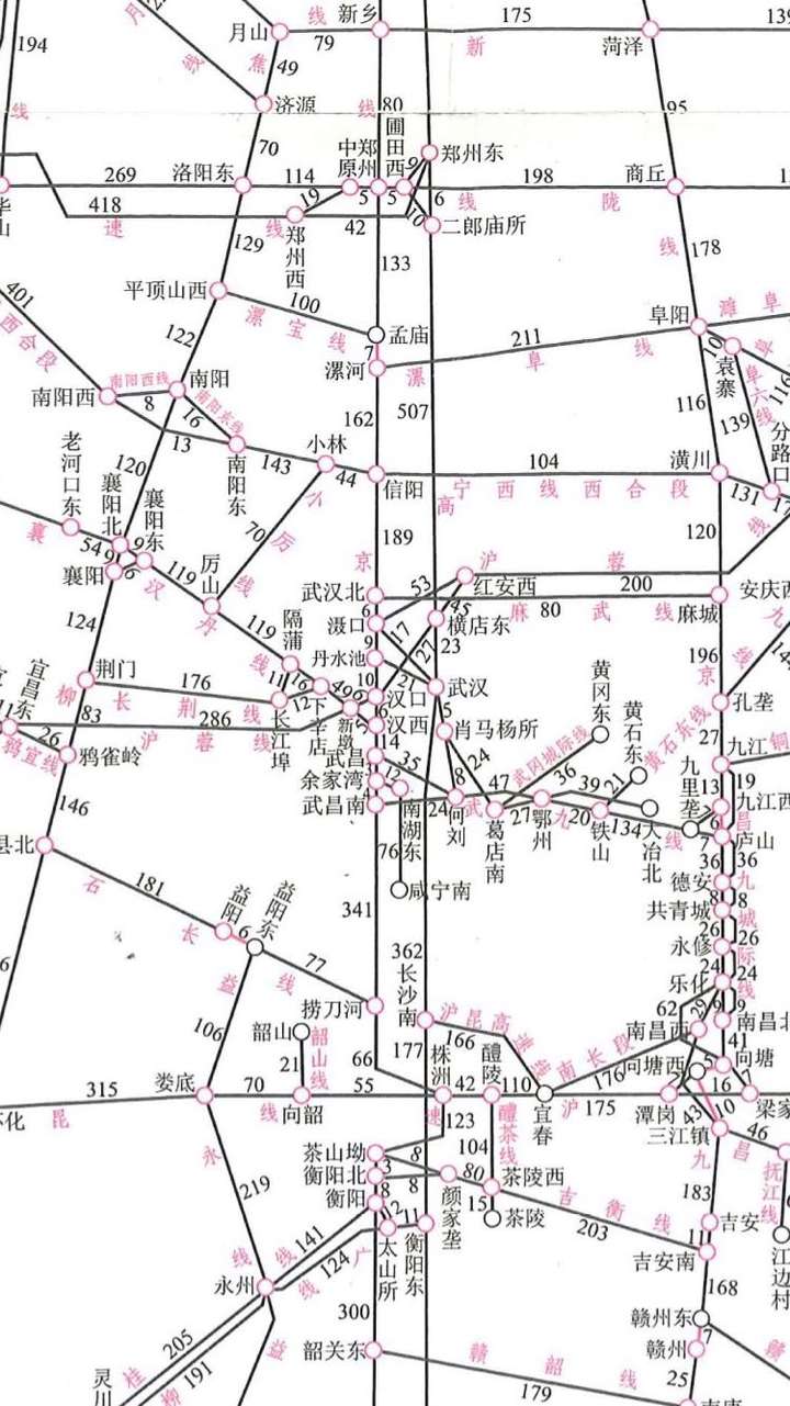 (全国铁路客运运价里程结算站示意图的部分)