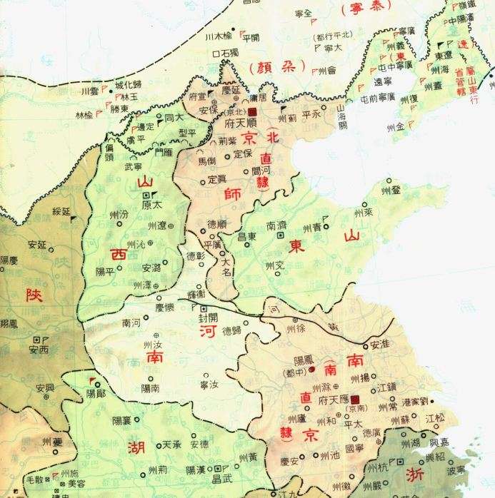 此后是明朝,因为增加了京师和河南的关系,山东和山西就已经和如今的