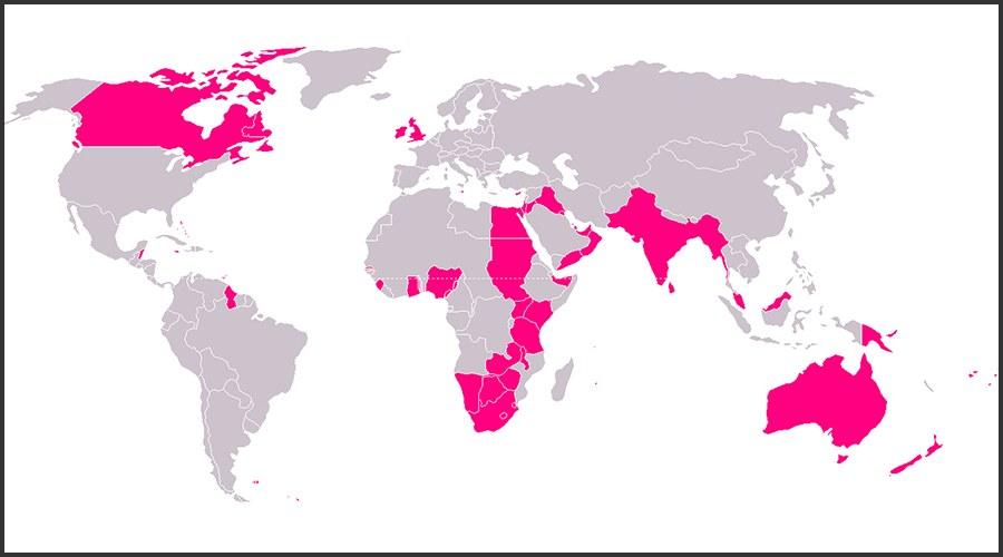 (红色的区域为1921年时的英国海外殖民地)